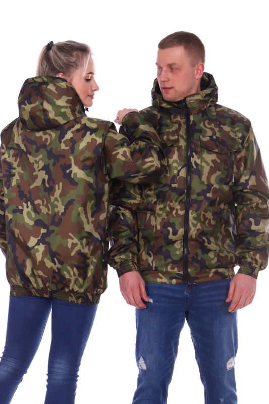 Camouflage autumn jacket with zipper and hood